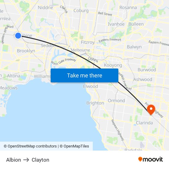 Albion to Clayton map