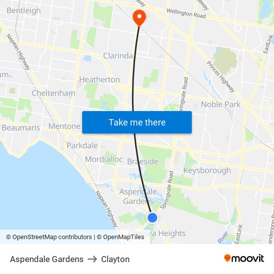 Aspendale Gardens to Clayton map