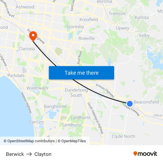 Berwick to Clayton map