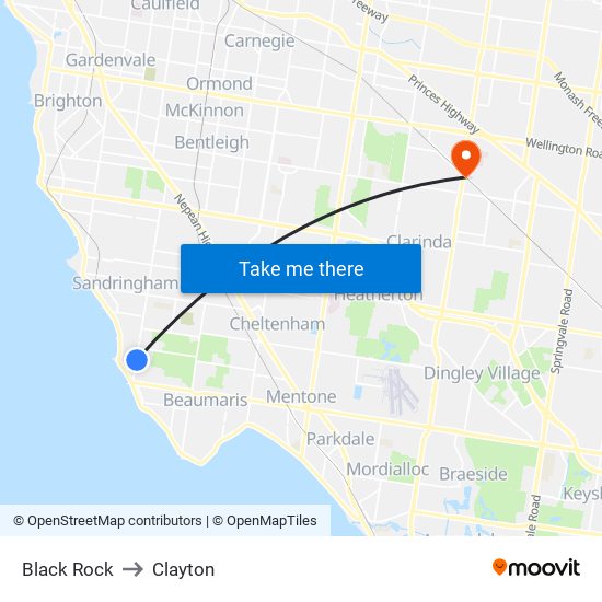 Black Rock to Clayton map