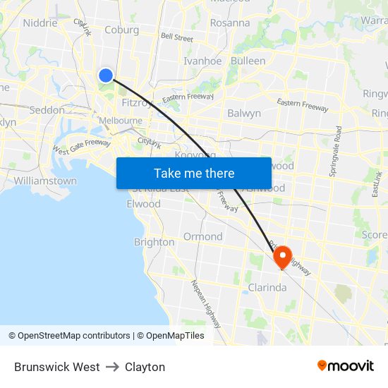 Brunswick West to Clayton map