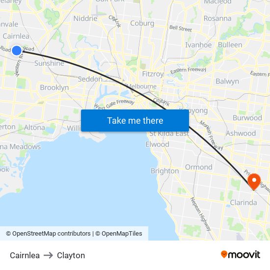 Cairnlea to Clayton map