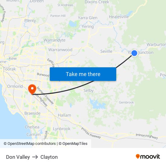 Don Valley to Clayton map