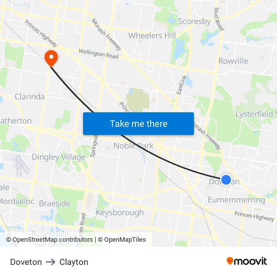 Doveton to Clayton map