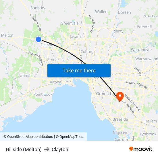Hillside (Melton) to Clayton map