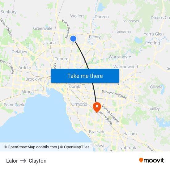 Lalor to Clayton map