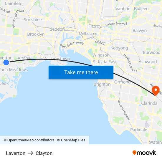 Laverton to Clayton map