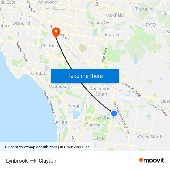 Lynbrook to Clayton map