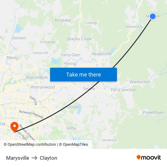 Marysville to Clayton map