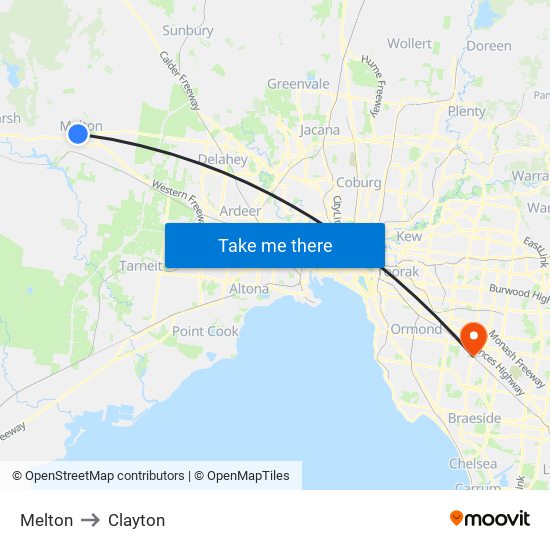 Melton to Clayton map