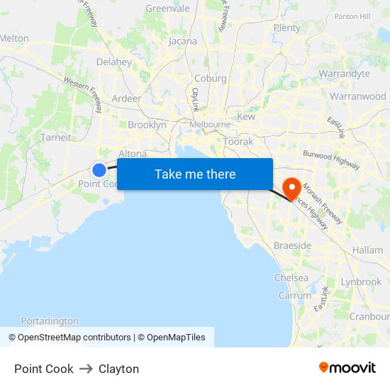 Point Cook to Clayton map