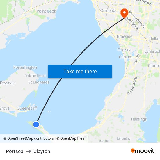 Portsea to Clayton map