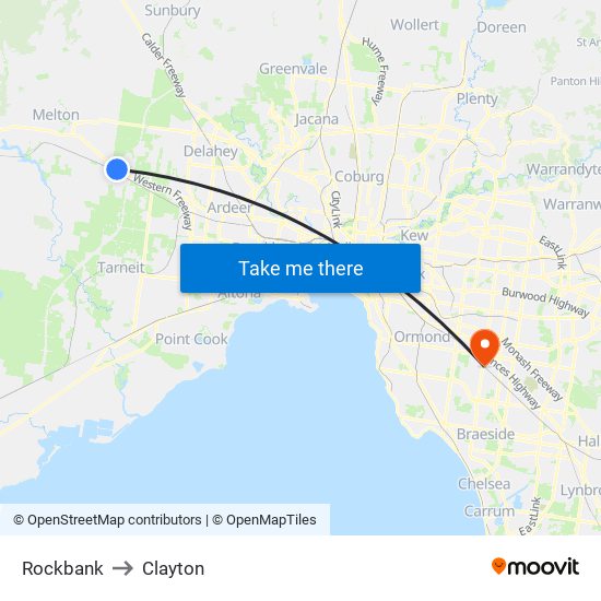 Rockbank to Clayton map