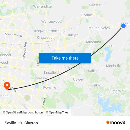 Seville to Clayton map