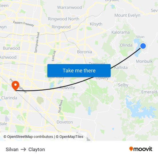 Silvan to Clayton map