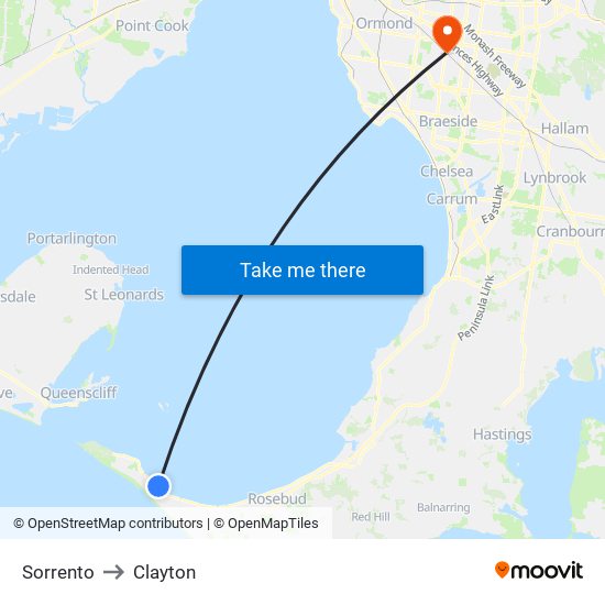 Sorrento to Clayton map