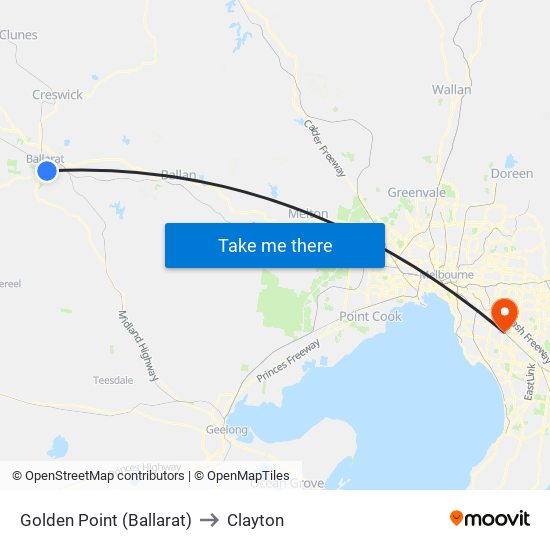 Golden Point (Ballarat) to Clayton map