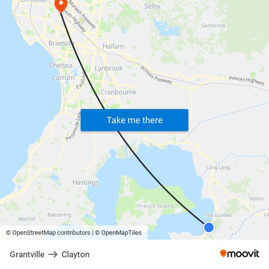 Grantville to Clayton map