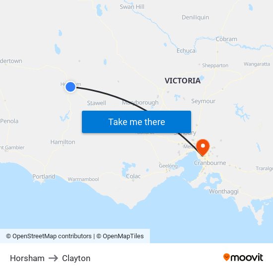 Horsham to Clayton map