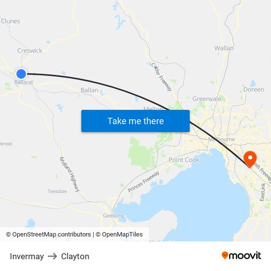 Invermay to Clayton map