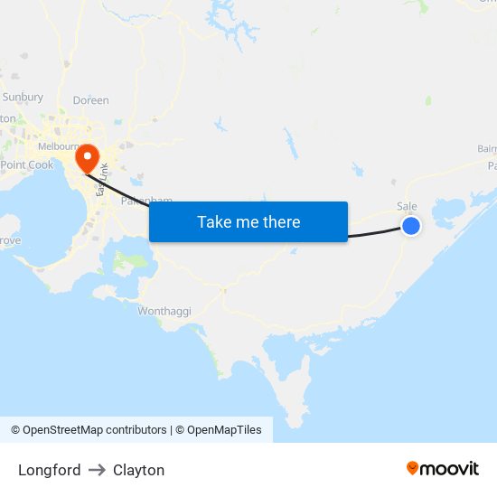 Longford to Clayton map