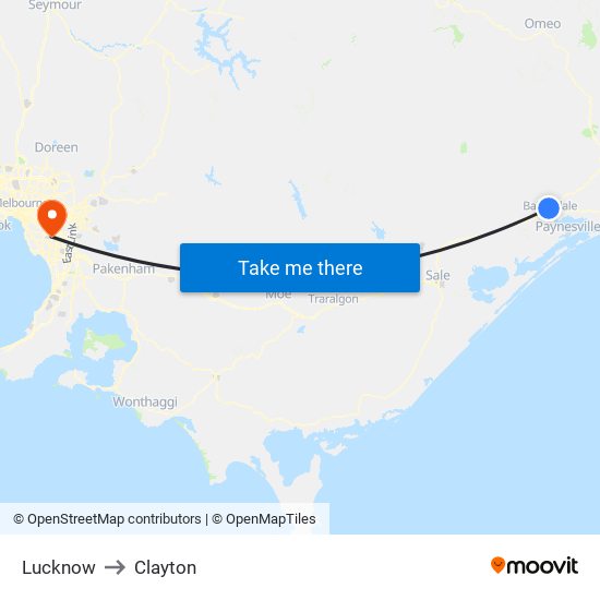 Lucknow to Clayton map