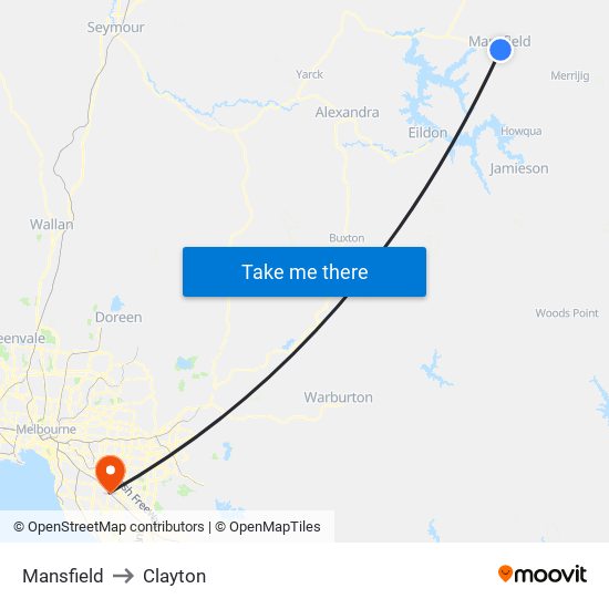 Mansfield to Clayton map