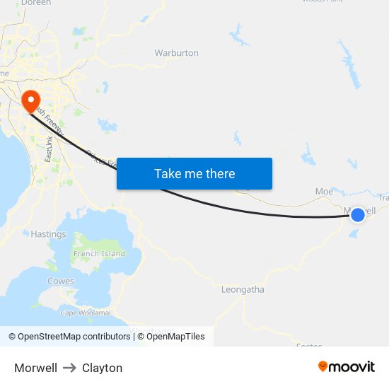 Morwell to Clayton map