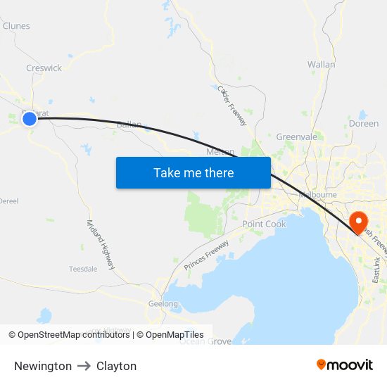 Newington to Clayton map