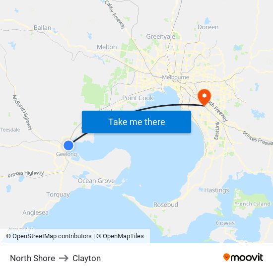 North Shore to Clayton map