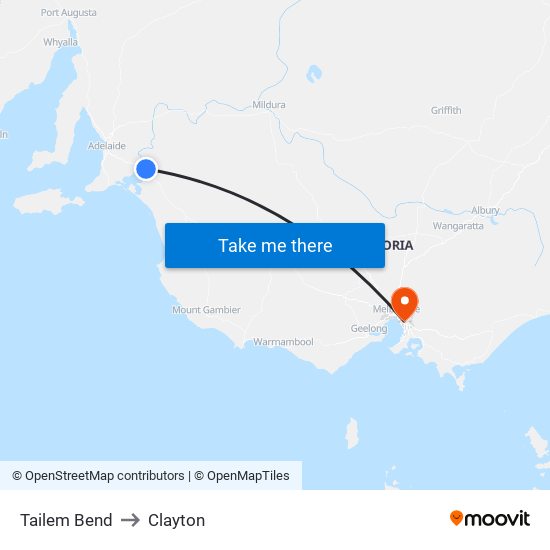 Tailem Bend to Clayton map