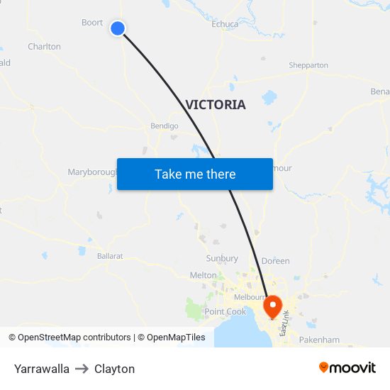 Yarrawalla to Clayton map