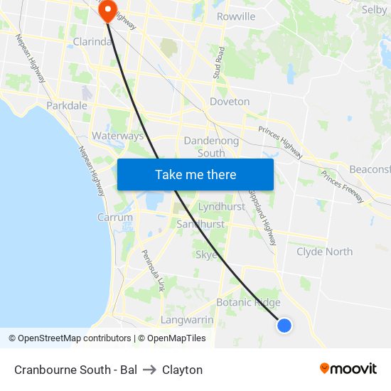 Cranbourne South - Bal to Clayton map