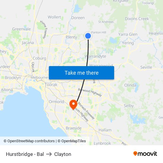 Hurstbridge - Bal to Clayton map