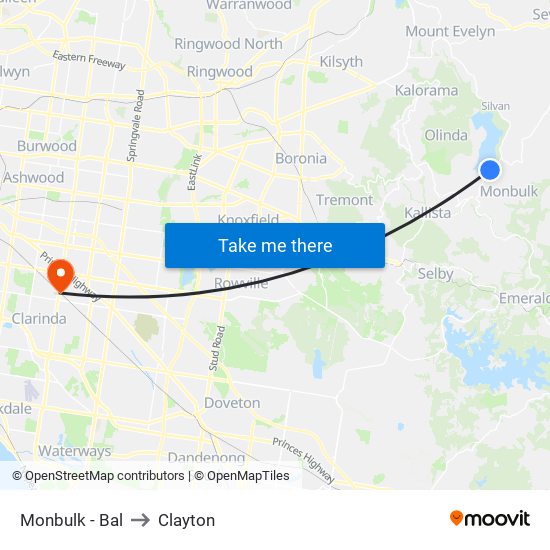 Monbulk - Bal to Clayton map