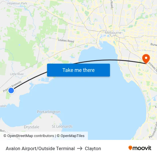 Avalon Airport/Outside Terminal to Clayton map
