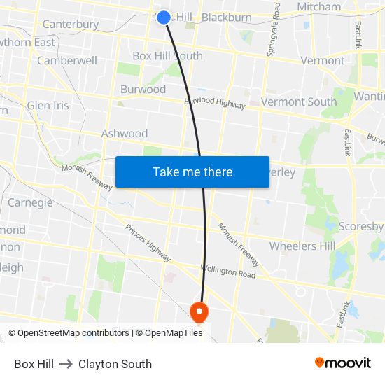 Box Hill to Clayton South map