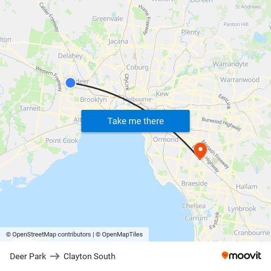 Deer Park to Clayton South map