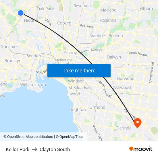 Keilor Park to Clayton South map