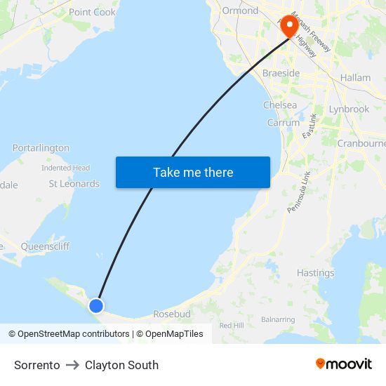 Sorrento to Clayton South map