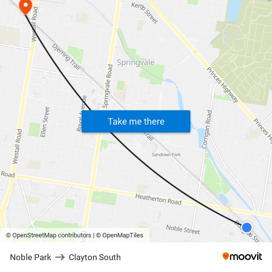 Noble Park to Clayton South map