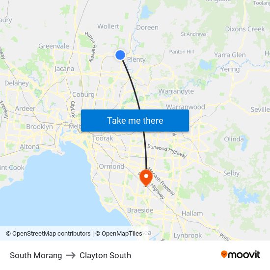 South Morang to Clayton South map