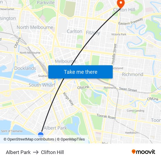 Albert Park to Clifton Hill map