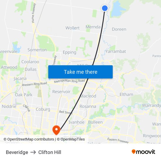 Beveridge to Clifton Hill map