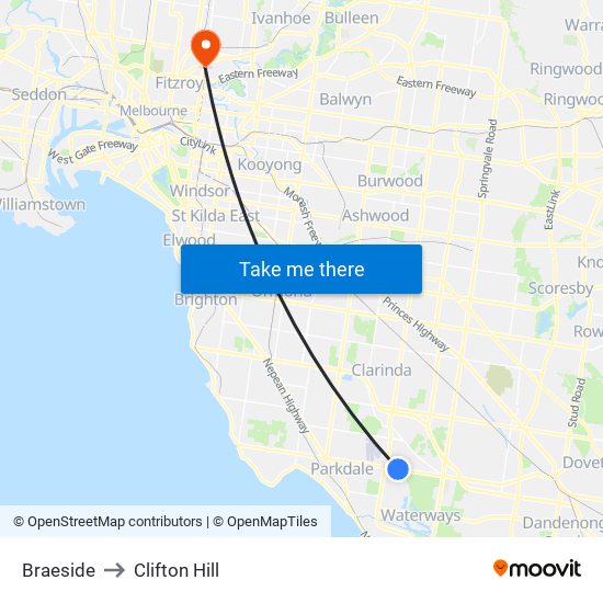 Braeside to Clifton Hill map