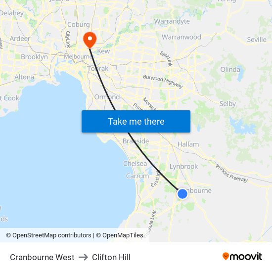 Cranbourne West to Clifton Hill map