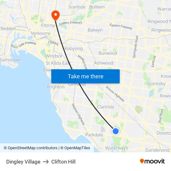 Dingley Village to Clifton Hill map