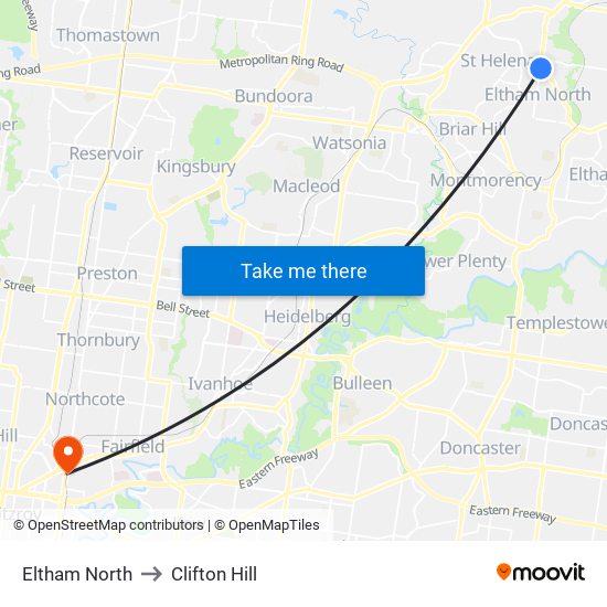 Eltham North to Clifton Hill map