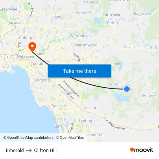 Emerald to Clifton Hill map