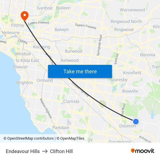 Endeavour Hills to Clifton Hill map